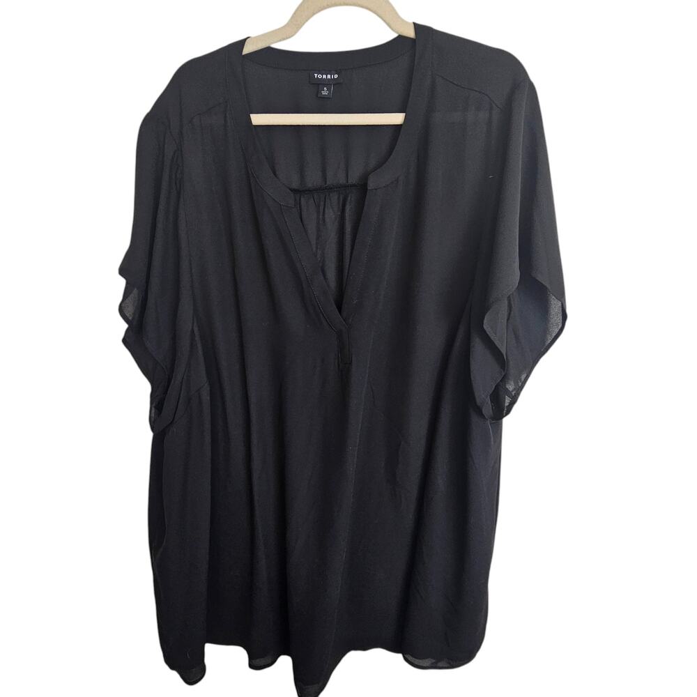 Torrid Top Torrid Blouse V-Neck Blouse Women 5X Black Short Sleeve Blouse